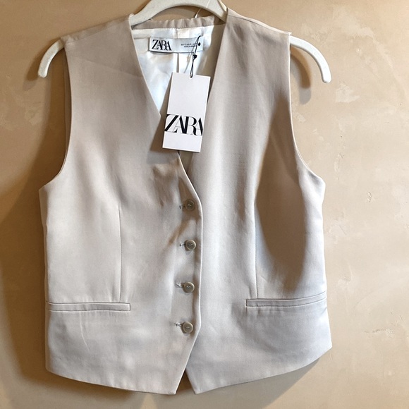 NWT Classic ZARA Light Tan Vest Waist Coat Woman’s Size S - Picture 1 of 7